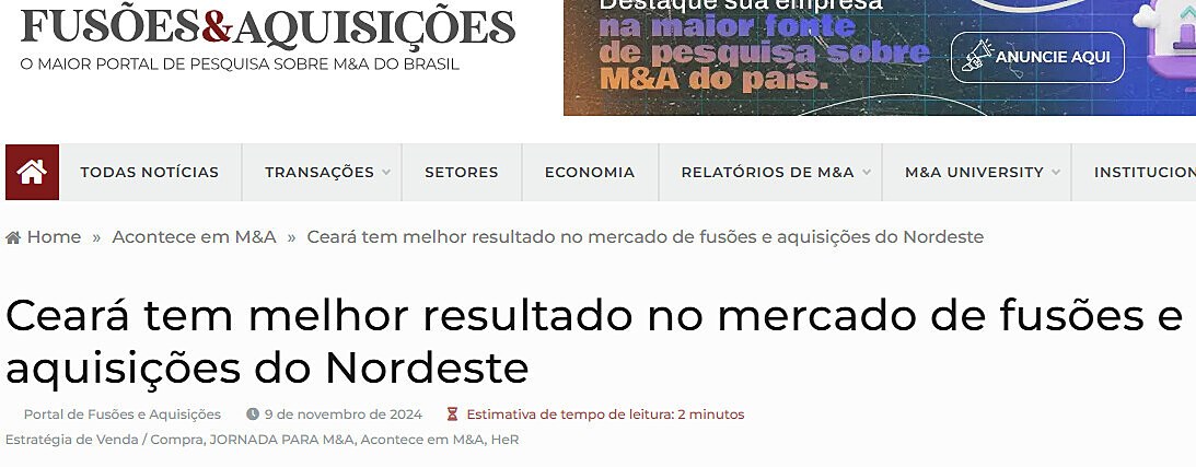 Cear tem melhor resultado no mercado de fuses e aquisies do Nordeste